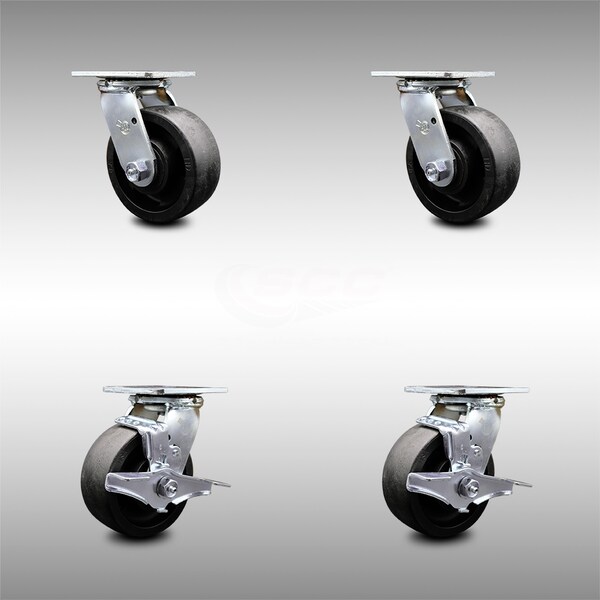 Service Caster 5 Inch SS Glass Filled Nylon Swivel Caster Set with Roller Bearings 2 Brakes SCC SCC-SS30S520-GFNR-2-TLB-2 - main